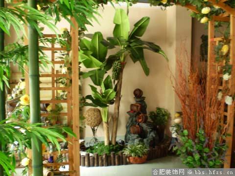 仿真植物结合流水小品