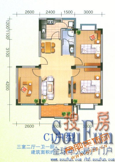 3室2厅1厨1卫 88M